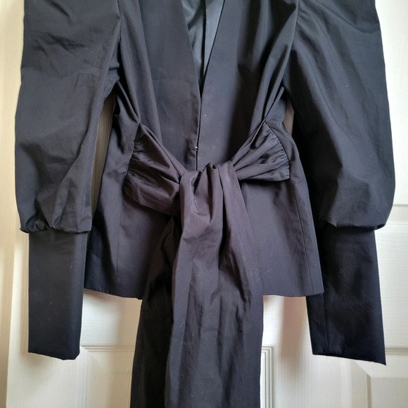 NWOT Zara Black Cotton Poplin Puff Sleeve Self-Tie Bow V-Neck Top Jacket Medium - Picture 11 of 14